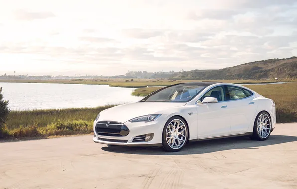 White, front, sedan, model s, tesla