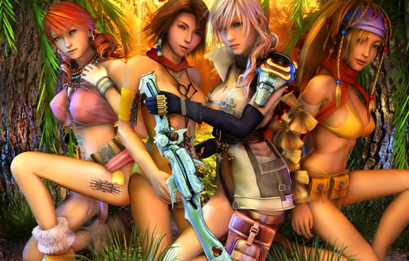 Картинка лес, девушки, меч, тату, Final Fantasy XIII