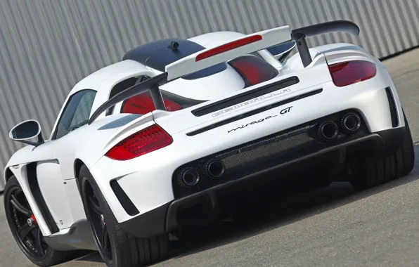 Белый, тюнинг, Porsche, суперкар, спойлер, порше, вид сзади, Carrera GT