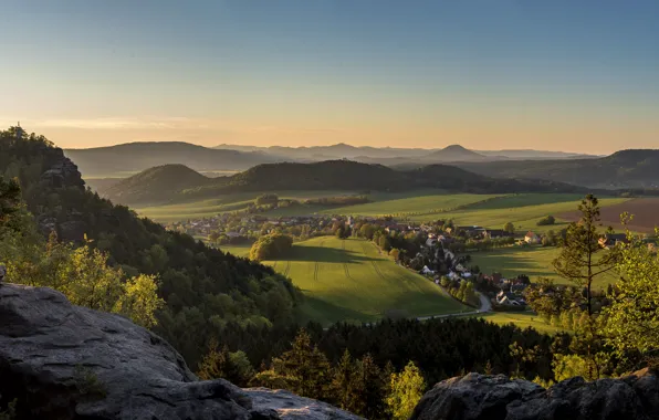 Картинка поле, лес, горы, Германия, Papstdorf