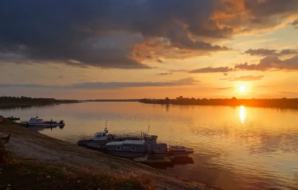 Осень, пейзаж, закат, река Обь