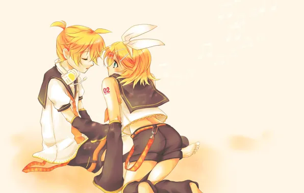 Аниме, наушники, арт, двое, Vocaloid, Вокалоид, Рин, мелодии