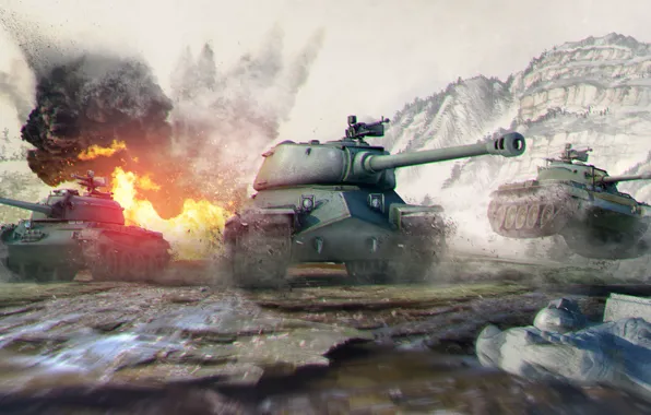 Горы, Взрыв, Танки, Game, WoT, World of Tanks, Мир Танков, Wargaming Net