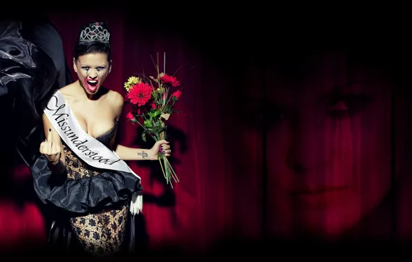 Brunette, Model, Crown, Tattoo, Dress, Nina Osenar, Backgrounds, Decollete