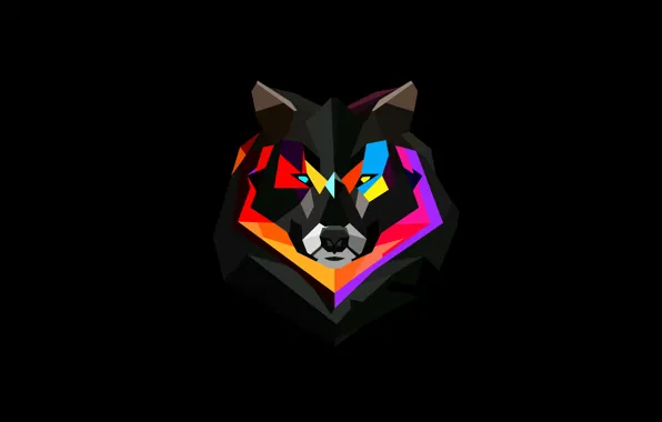 Картинка животное, обои, краски, волк