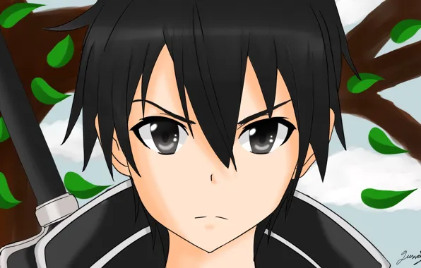 Взгляд, аниме, арт, парень, Sword Art Online, Кирито, Мастера Меча Онлайн