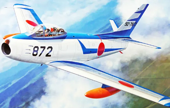 Картинка war, art, airplane, aviation, jet, F-86F-40 Sabre 'Blue Impulse Early Scheme'