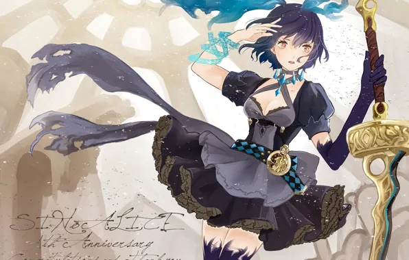Взгляд, девушка, фон, Sinoalice