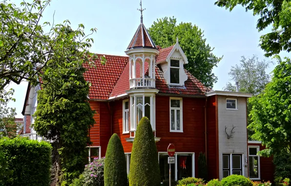Картинка деревья, дом, Нидерланды, особняк, кусты, Голландия, Naarden