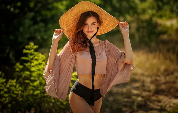 Поза, улыбка, шляпка, милашка, красивая девушка, на позитиве
