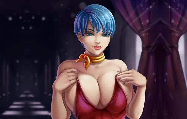 Girl, sexy, cleavage, blouse, boobs, anime, beautiful, short hair