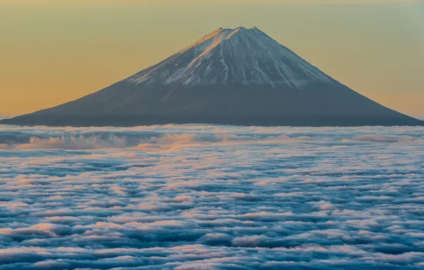 Небо, облака, гора, вулкан, Япония, Фудзи