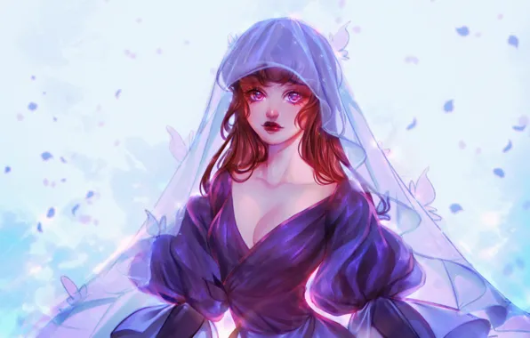 Девушка, бабочки, фата, by Ladygelion