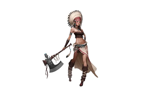 Art, Tomahawk, Minimalism, Characters, Indian Girl, CHOI kwangsoon