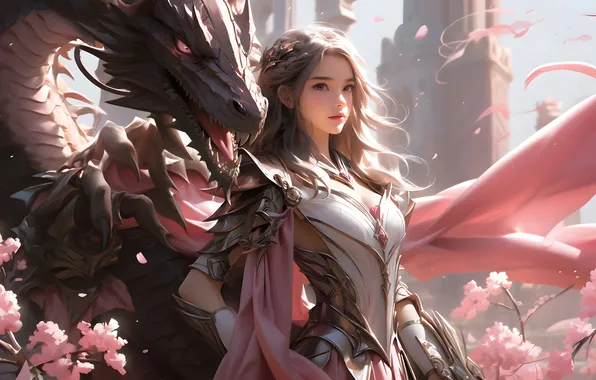 Girl, Fantasy, dragon, ai art