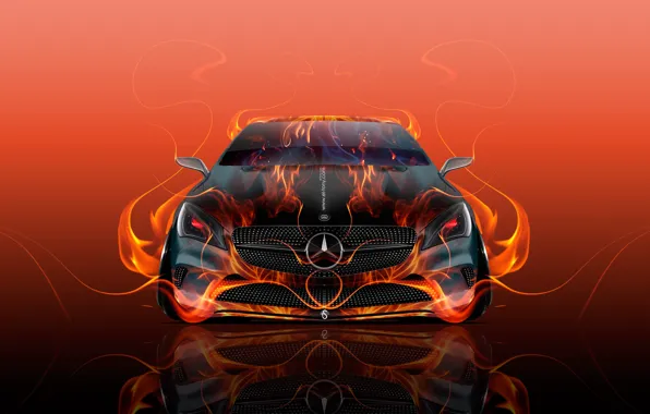 Картинка Mercedes-Benz, Красный, Авто, Дизайн, Черный, Желтый, Огонь, Мерседес