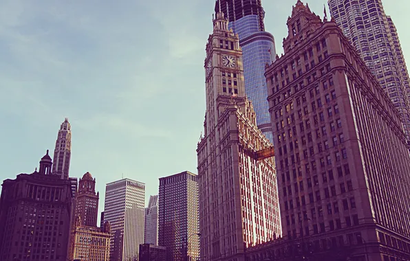 Картинка осень, город, здания, небоскребы, Чикаго, Иллиноис