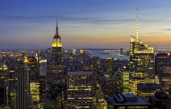 Картинка небо, закат, Нью-Йорк, Манхэттен, Эмпайр-стейт-билдинг, Соединенные Штаты