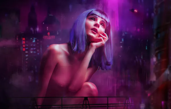Крыша, здания, Blade Runner, Бегущий по лезвию, антиутопия, coslplay, галограмма