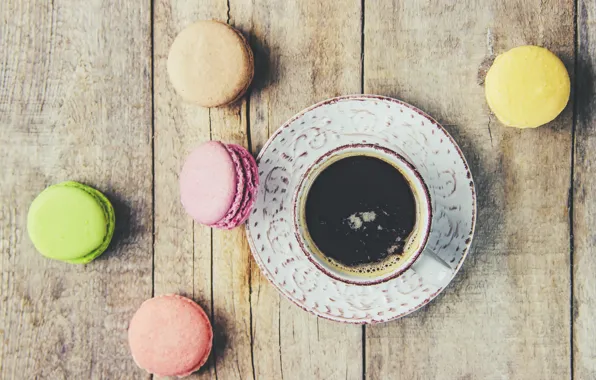 Картинка colorful, coffee cup, french, macaron, чашка кофе, макаруны