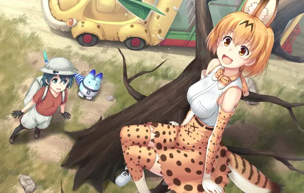 Girl, forest, anime, manga, japanese, vegetation, Kemono Friends