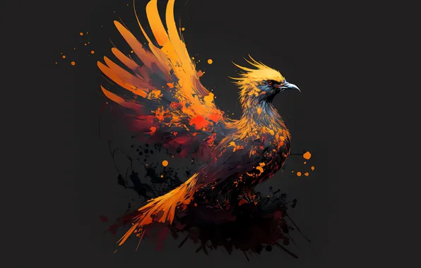 Fire, minimalism, bird, phoenix, artificial intelligence, wing flap