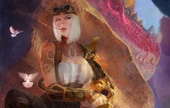 Взгляд, девушка, очки, steampunk, hunter, outcast odyssey