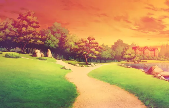 Картинка закат, природа, пейзажи, аниме, арт, shinsei ni shite okasubekarazu