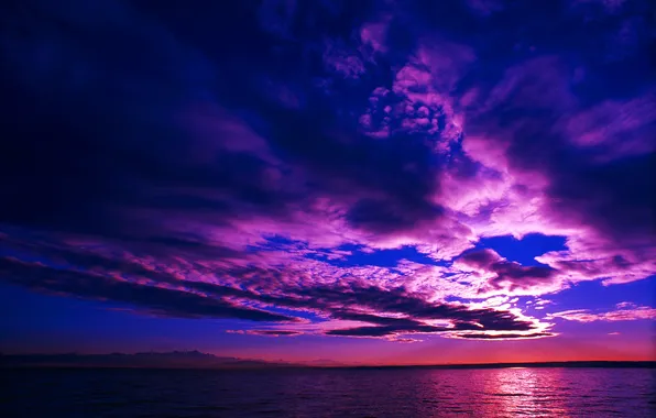 Картинка море, небо, облака, ночь, обои, тишина, заря