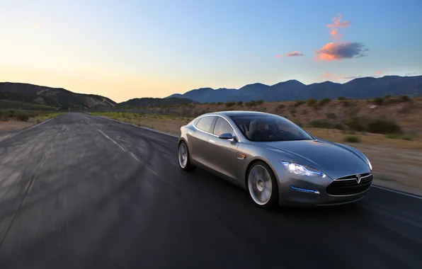 Картинка дорога, будущее, електормобиль, TeslaModelS, водила