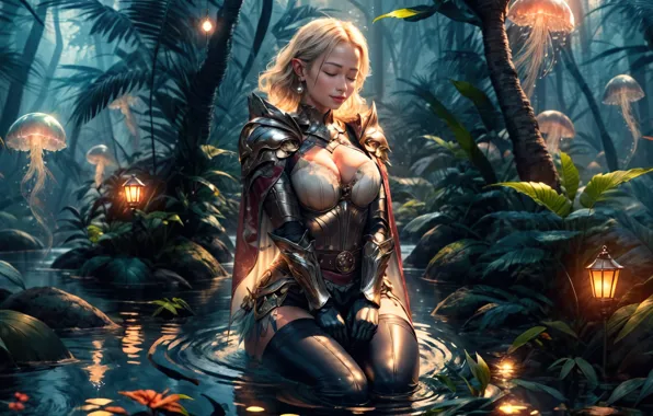 Girl, fantasy, forest, digital art