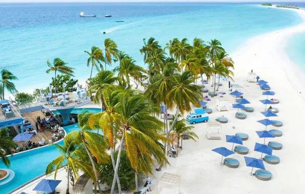 Пальмы, океан, остров, Мальдивы, курорт, Finolhu, A Kuoni Hotel in Maldives