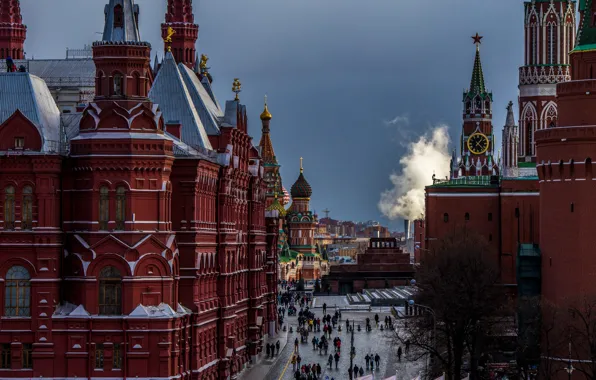 Небо, город, люди, вид, облако, Москва, храм, Кремль