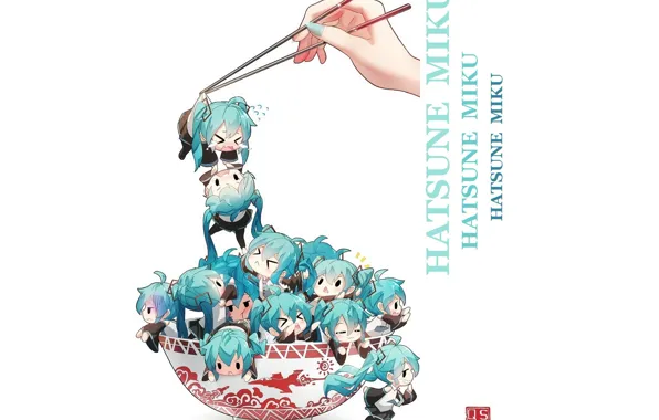 Картинка эмоции, рука, чашка, белый фон, vocaloid, Hatsune Miku, много, голубые волосы