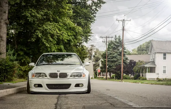 Белый, улица, бмв, BMW, перед, white, tuning, E46