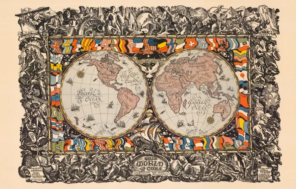 Картинка карта, флаги, континенты