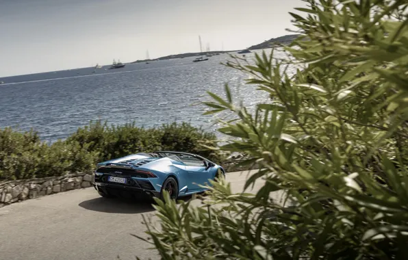 Картинка Lamborghini, supercar, sea, tree, Huracan, Lamborghini Huracan EVO Spyder