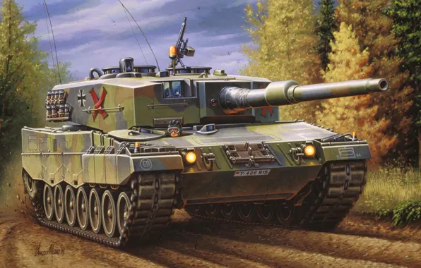 Картинка war, art, panzer tank. german panzer, paiting, leopard 2 a4