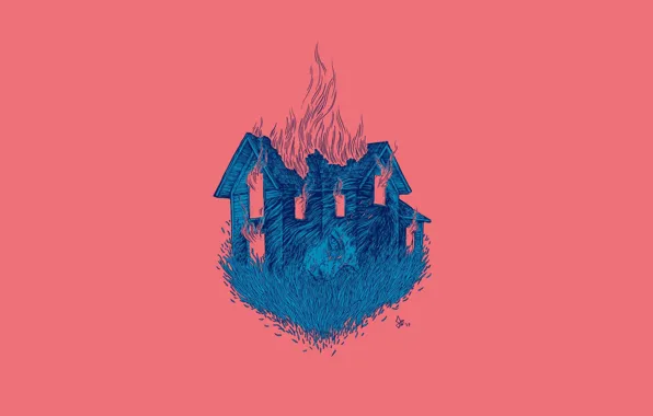Картинка лицо, пожар, пламя, ведьма, art, деревянный дом, проклятие, Daria Golab