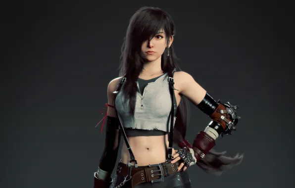 Картинка 3D модель, Final Fantasy VII, Tifa Lockhart, темно-серый фон, Final Fantasy 7 Remake, Тифа Локхарт, …