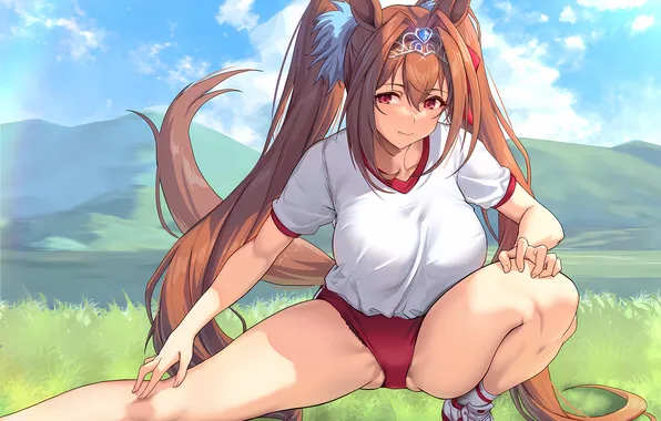 Girl, sexy, shorts, long hair, legs, nature, boobs, animal ears