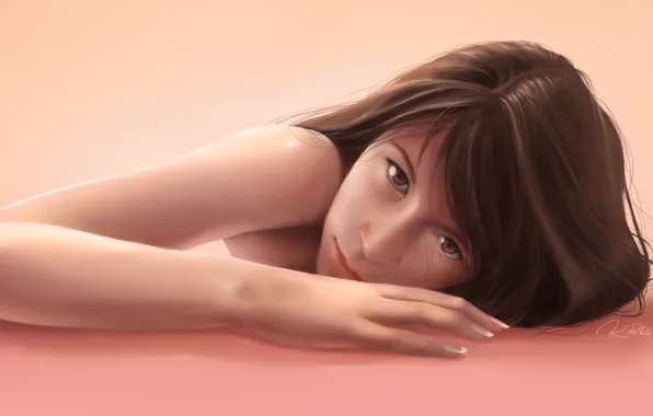 Картинка девушка, волосы, рука, арт, лежа