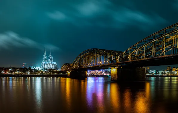 Мост, огни, Германия, Кёльн