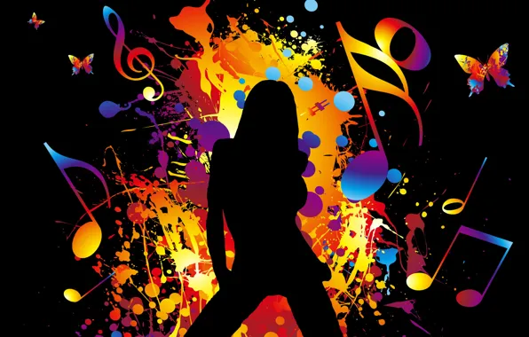 Картинка цвета, девушка, музыка, движение, танец, радуга, music, звук