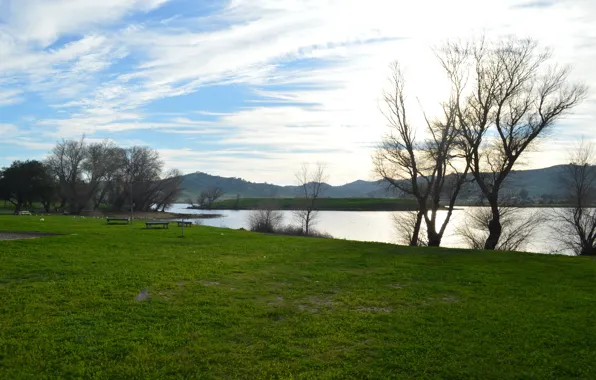 Картинка поле, озеро, парк, USA, США, field, park, lake