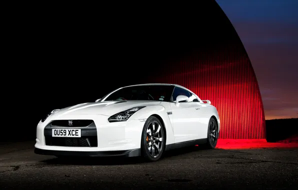 Картинка Nissan, white, GT-R, front