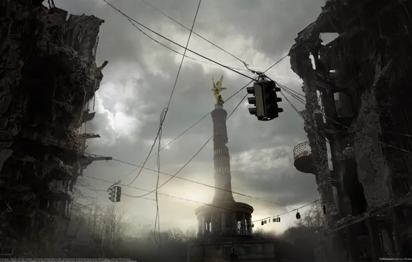 Светофор, памятник, развалины