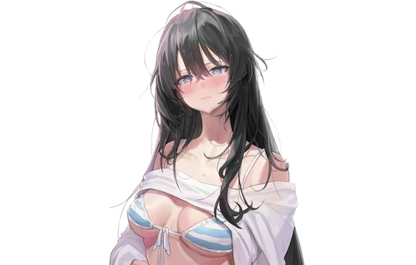 Картинка anime, aqua eyes, attractive, bikini top, boobs, girl, shirt, swimwear