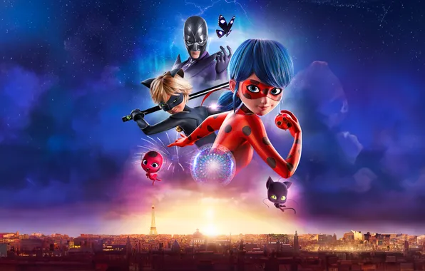 Мультфильм, фэнтези, сериал, маски, постер, персонажи, костюмы, Леди Баг и Супер-Кот