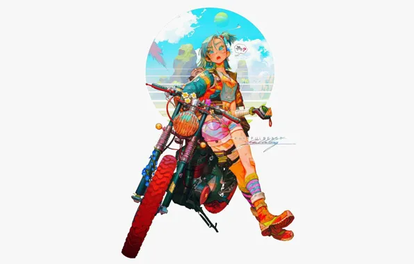 Картинка girl, anime, motorcycle